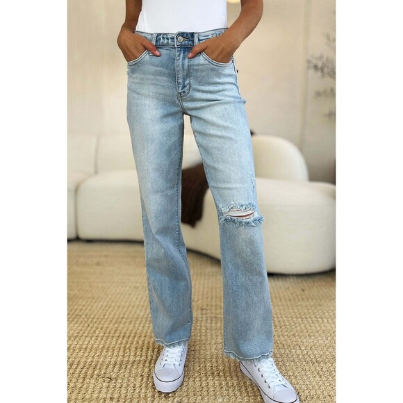 Judy Blue High Waist Distressed Straight Jeans - Picture 2 of 13